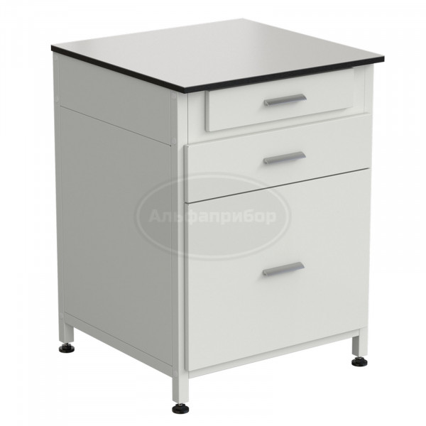 Тумба 3 ящика 610х600х850 мм, верхний ящик - роликовые направляющие, нижние ящики - направляющие полного выдвижения, Labgrade