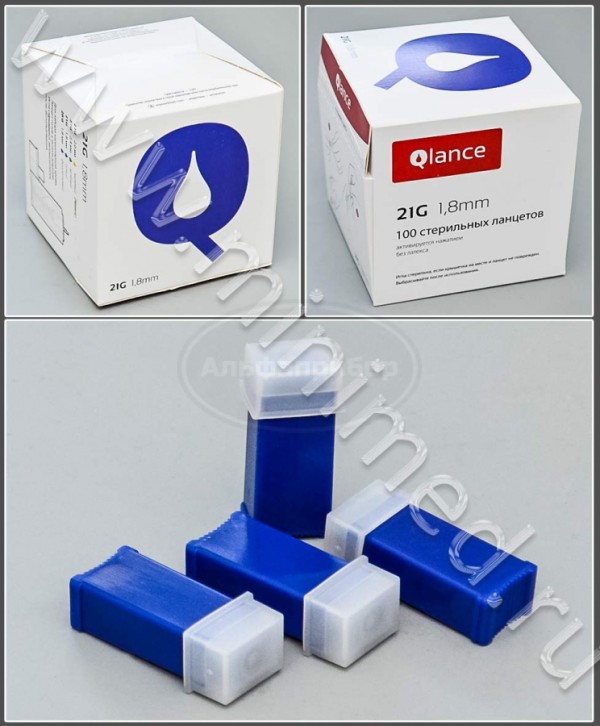 Автоматический ланцет Qlance Universal, глубина прокола 1,8мм, игла 21G, синий, упаковка 100шт