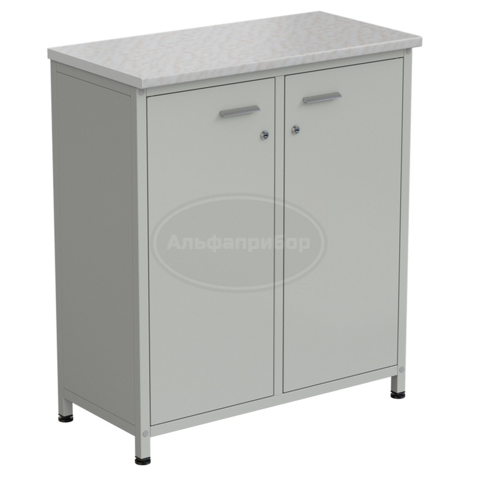 Шкаф-тумба серая 2 двери 910х450х1060 мм, раб. поверхность - белый ламинат