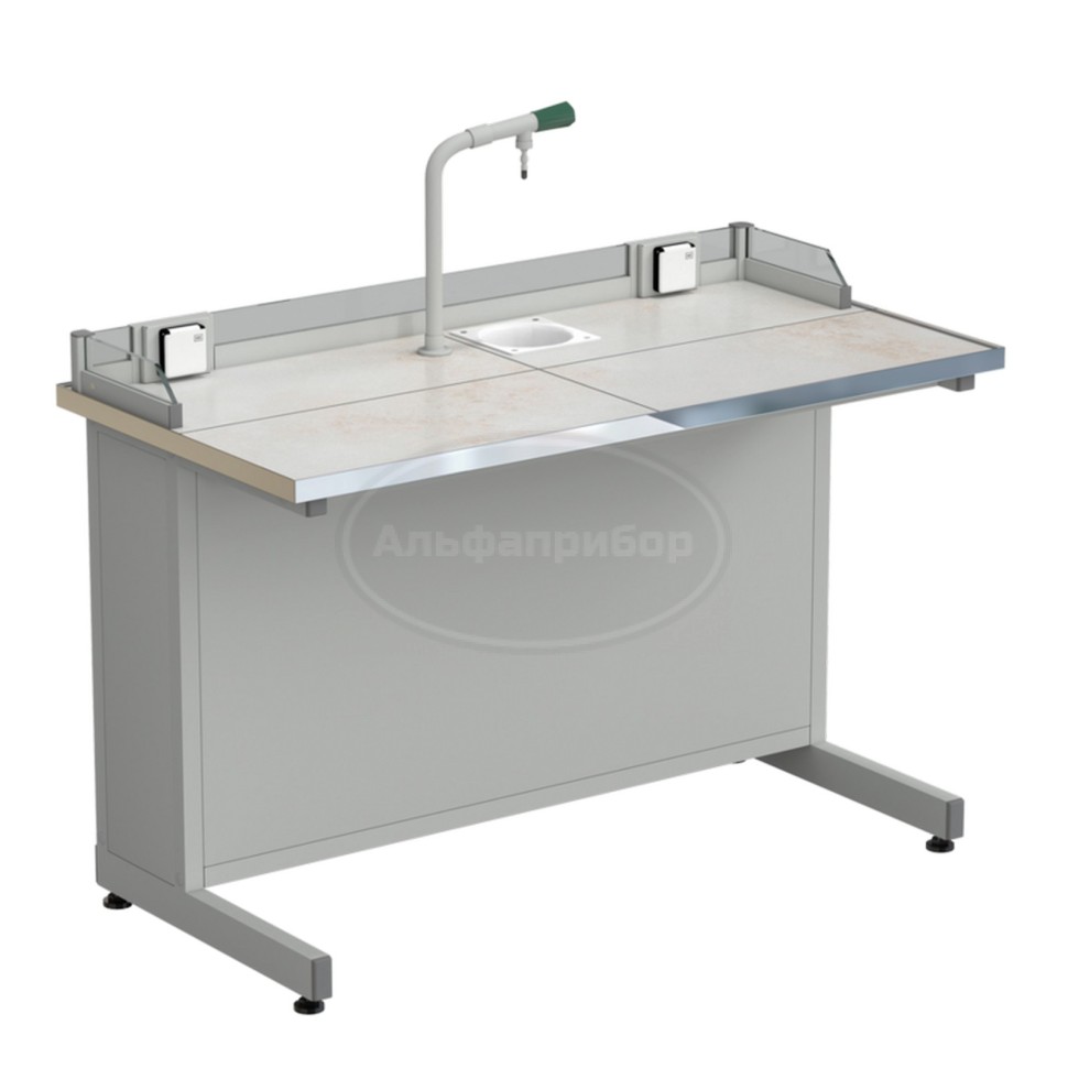 Стол ученический с подводом воды, с бортиком и розетками 1212х610х840 мм, раб. поверхность - керамика