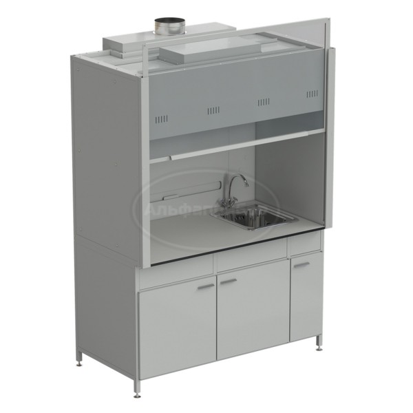 Шкаф вытяжной с мойкой из НС и смесителем с ВЗБ светильником 1500х900х2145 мм, раб. поверхность - Labgrade