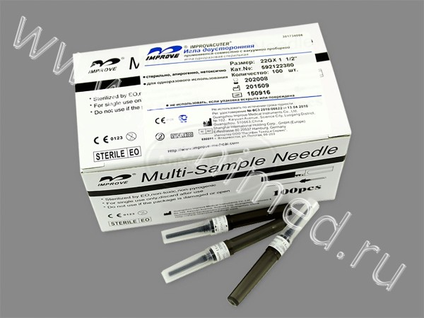 Игла двухсторонняя "IMPROVACUTER", черная, 22G*1 1/2", 0,7*38мм, упаковка ,100шт