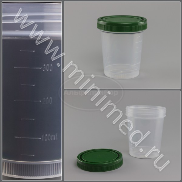 Контейнер для взятия проб, транспортировки и хранения биологического материала (для гистологии), 500мл с завинчивающейся крышкой, с делениями нестерильный, п/п, Greetmed