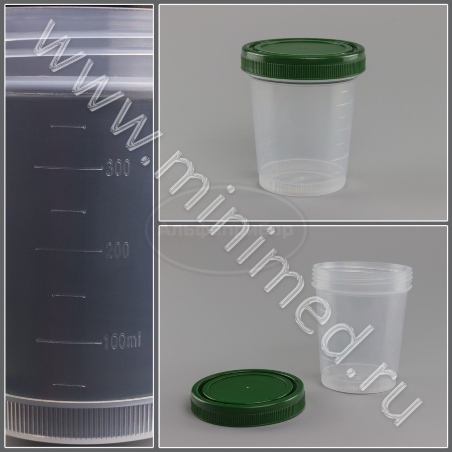 Контейнер для взятия проб, транспортировки и хранения биологического материала (для гистологии), 500мл с завинчивающейся крышкой, с делениями нестерильный, п/п, Greetmed