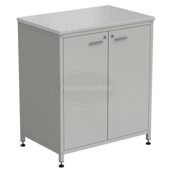 Шкаф-тумба серая 2 двери 910х615х1060 мм, раб. поверхность - белый ламинат