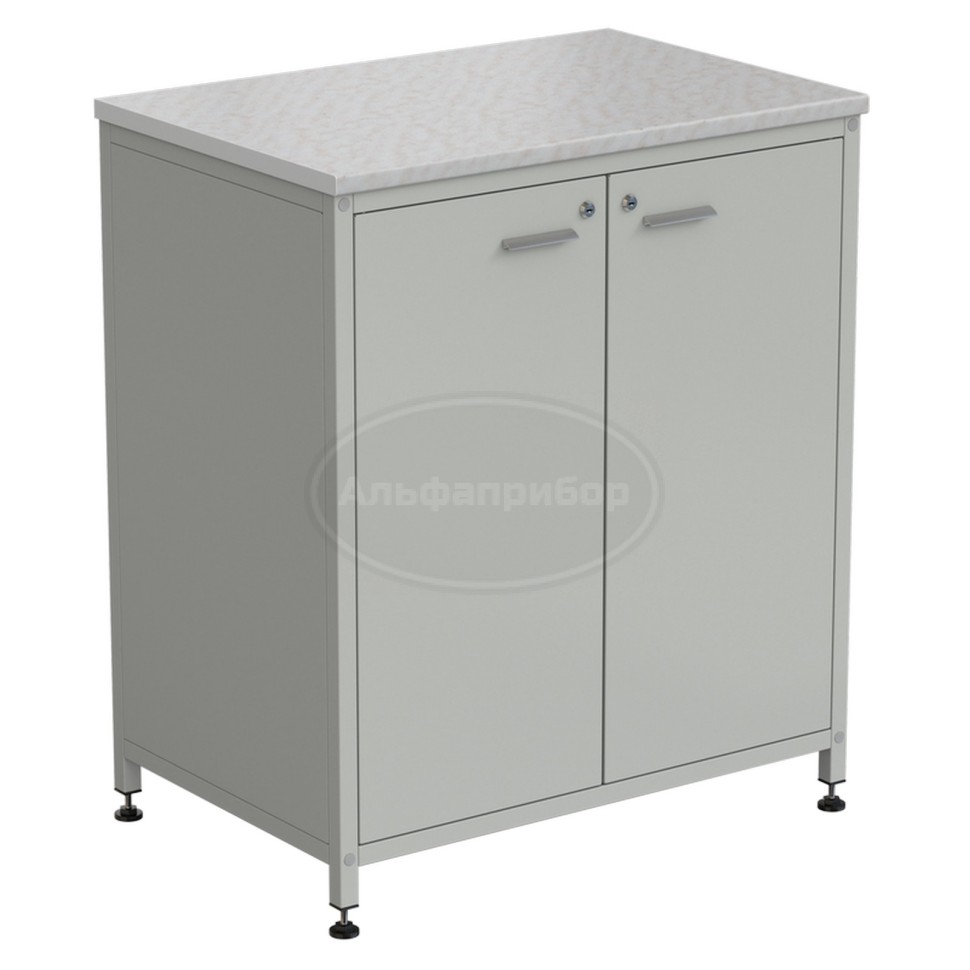 Шкаф-тумба серая 2 двери 910х615х1060 мм, раб. поверхность - белый ламинат
