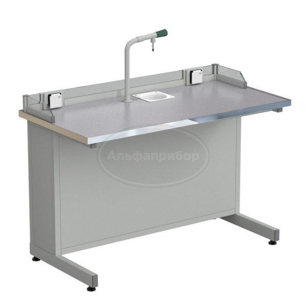 Стол ученический с подводом воды, с бортиком и розетками 1212х610х840 мм, раб. поверхность - монолитный керамогранит