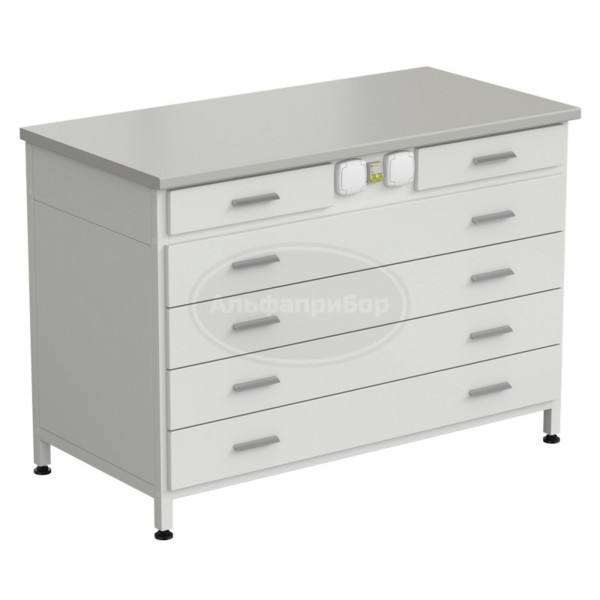 Стол-тумба с электрикой (2 ящика + 4 широких ящика) 1200x600x850 мм, раб. поверхность - серый ламинат