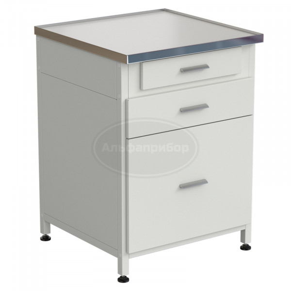 Тумба 3 ящика 610х610х850 мм, верхний ящик - роликовые направляющие, нижние ящики - направляющие полного выдвижения, Labgrade-лайт