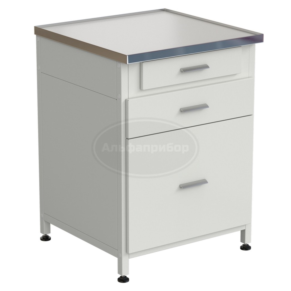 Тумба 3 ящика 610х610х850 мм, верхний ящик - роликовые направляющие, нижние ящики - направляющие полного выдвижения, Labgrade-лайт