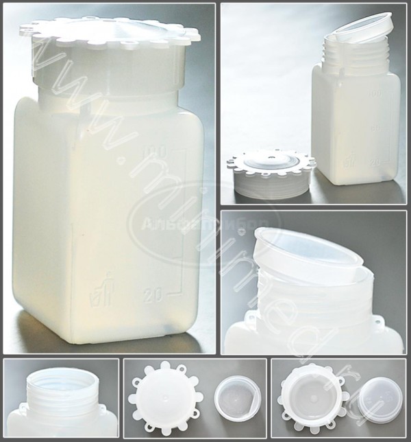 Емкость для общелабораторного применения (бутылка квадратная) 100мл, с делениями ПЭВП, Aptaca, упаковка 10/600шт