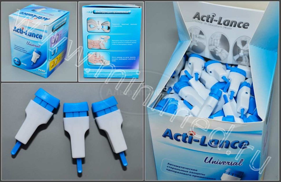 Ланцет Acti-lance Universal, глубина прокола 1,8мм, игла 23G, синий, упаковка 200шт