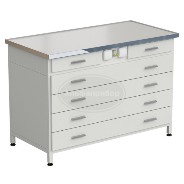 Стол-тумба с электрикой (2 ящика + 4 широких ящика) 1212x610x850 мм, раб. поверхность - Labgrade-лайт