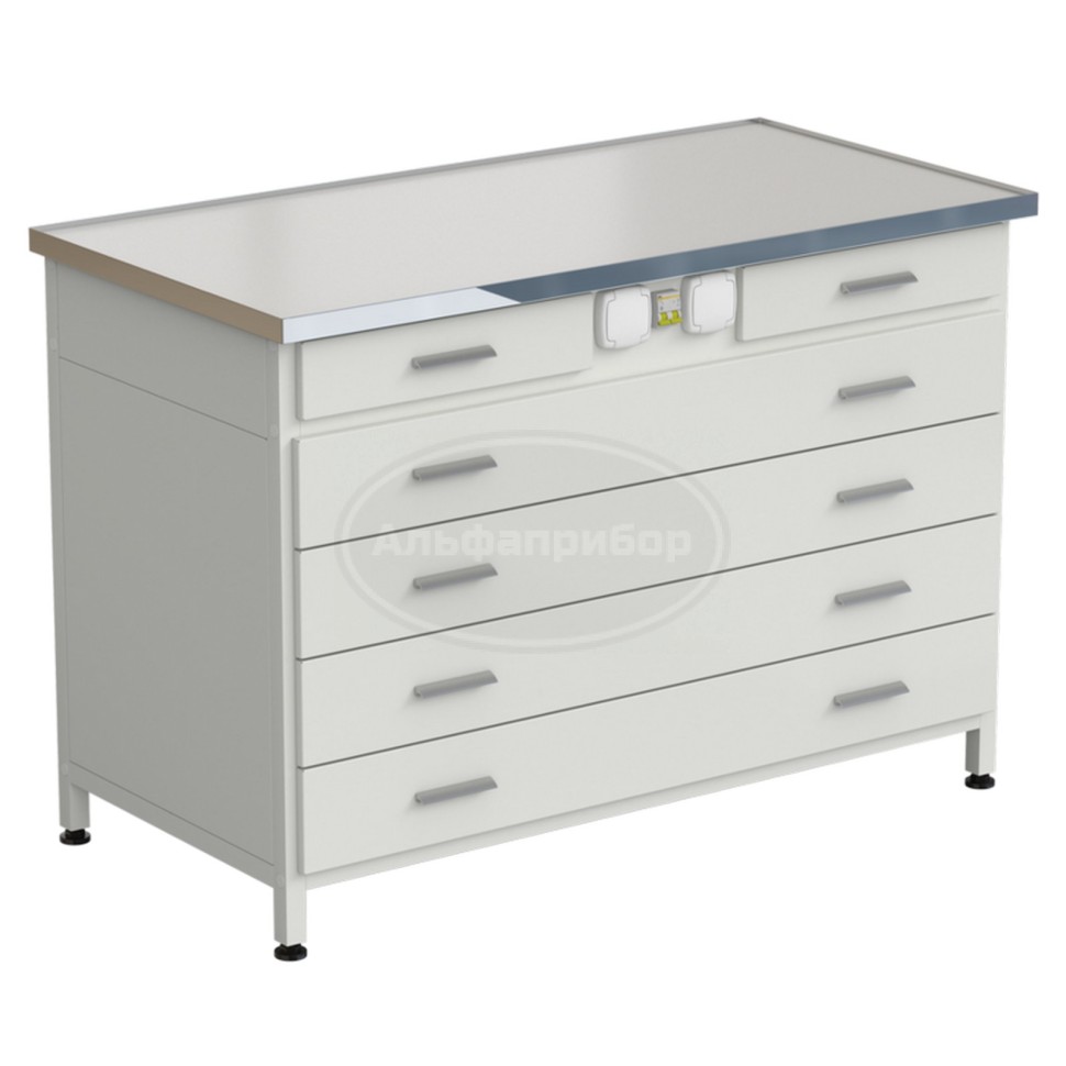 Стол-тумба с электрикой (2 ящика + 4 широких ящика) 1212x610x850 мм, раб. поверхность - Labgrade-лайт