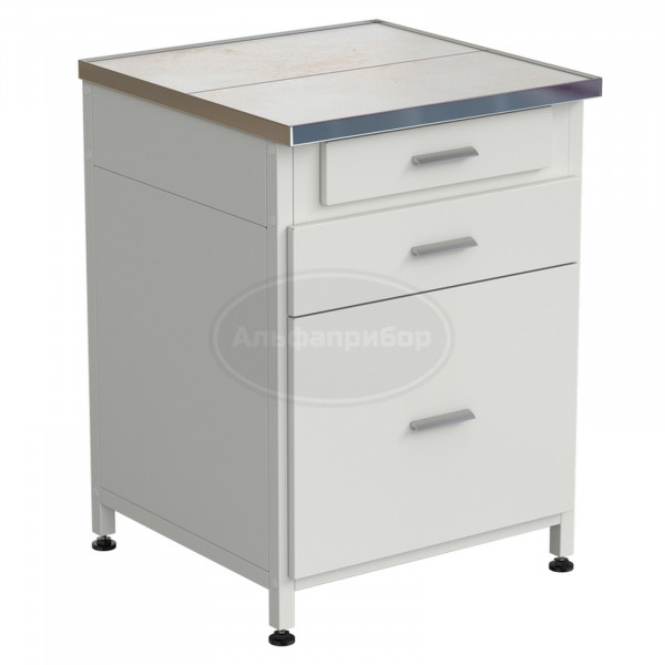 Тумба 3 ящика 610х610х850 мм, верхний ящик - роликовые направляющие, нижние ящики - направляющие полного выдвижения, керамика