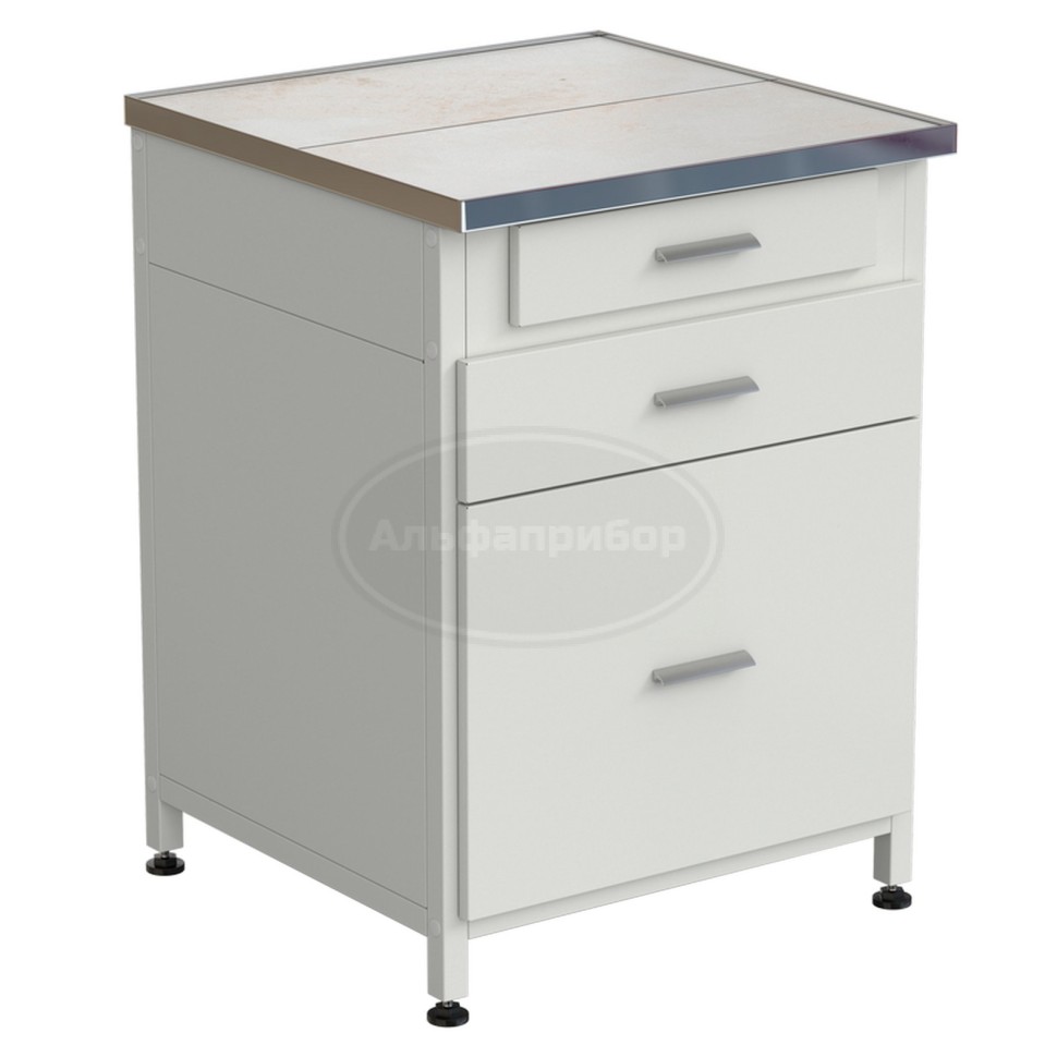 Тумба 3 ящика 610х610х850 мм, верхний ящик - роликовые направляющие, нижние ящики - направляющие полного выдвижения, керамика