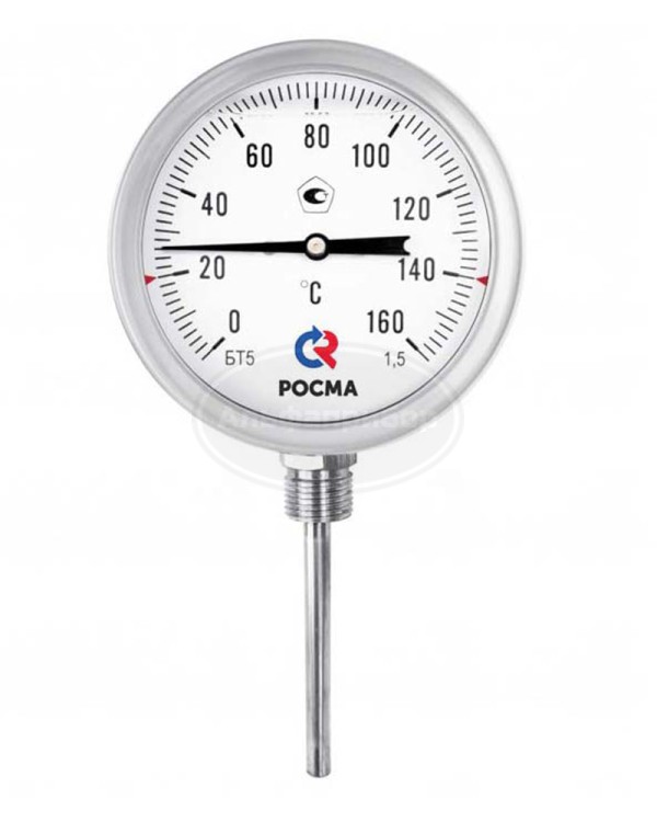 Термометр коррозионностойкий с возможностью гидрозаполнения силиконом (радиальное присоединение) БТ-52.220 Силикон