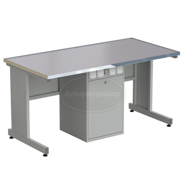 Стол ученический с сервисной стойкой, с электрикой 1500х750х760 мм, раб. поверхность - монолитный керамогранит