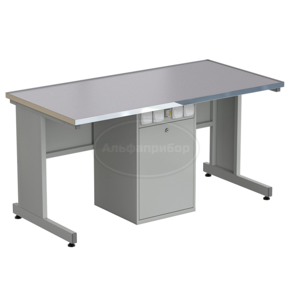 Стол ученический с сервисной стойкой, с электрикой 1500х750х760 мм, раб. поверхность - монолитный керамогранит