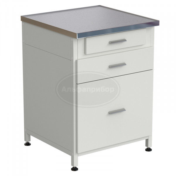 Тумба 3 ящика 610х610х850 мм, верхний ящик - роликовые направляющие, нижние ящики - направляющие полного выдвижения, монолитный керамогранит