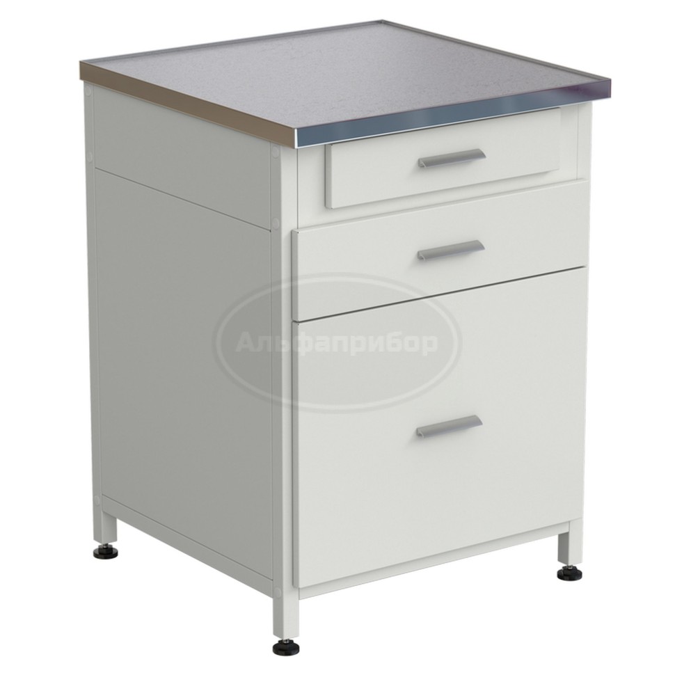 Тумба 3 ящика 610х610х850 мм, верхний ящик - роликовые направляющие, нижние ящики - направляющие полного выдвижения, монолитный керамогранит