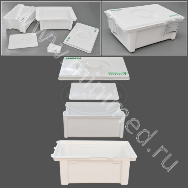 Емкость-контейнер полимерный п/п для дезинфекции и предстерилизационной обработки медицинских изделий (с карманом) ЕДПО-3-02-2