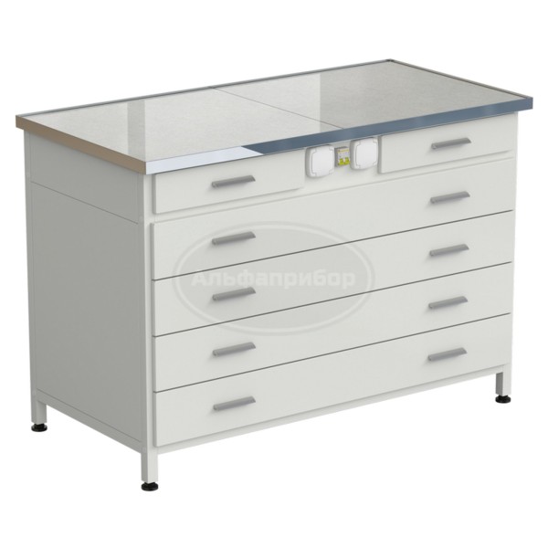 Стол-тумба с электрикой (2 ящика + 4 широких ящика) 1212x610x850 мм, раб. поверхность - керамогранит