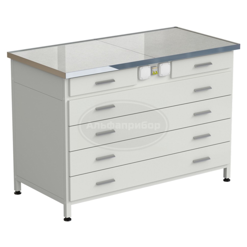 Стол-тумба с электрикой (2 ящика + 4 широких ящика) 1212x610x850 мм, раб. поверхность - керамогранит