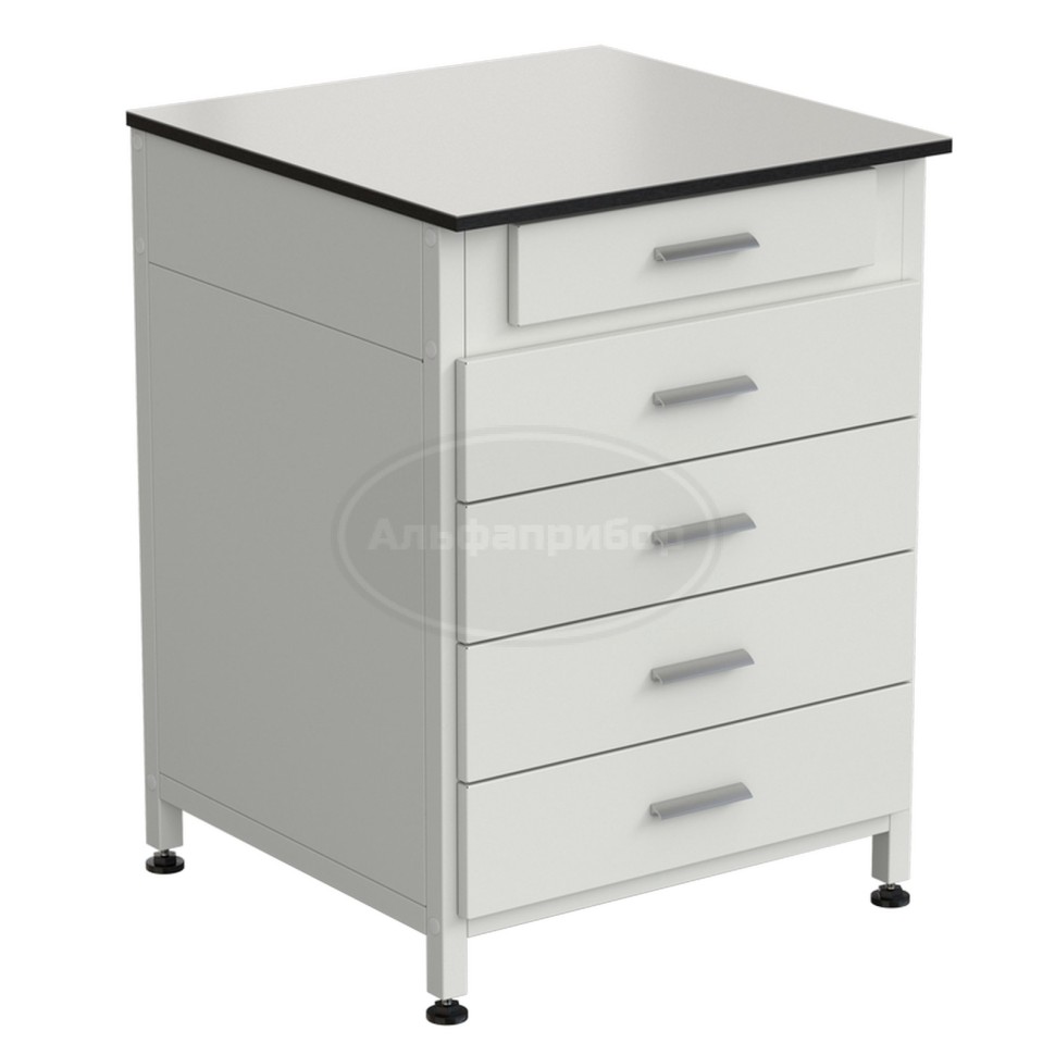 Тумба 5 ящиков 610х600х850 мм, верхний ящик - роликовые направляющие, нижние ящики - направляющие полного выдвижения, Labgrade