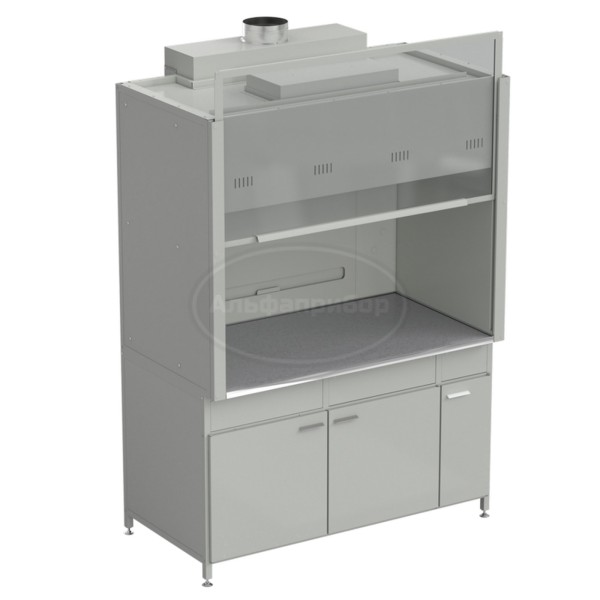 Шкаф вытяжной без подвода воды с ВЗБ светильником 1500х900х2145 мм, раб. поверхность - монолитный керамогранит