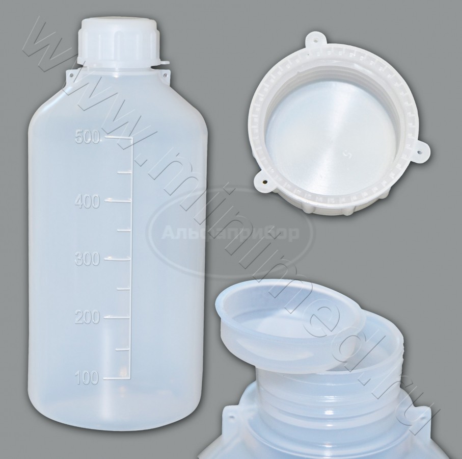 Бутылка градуированная 500мл, с узким горлом, с крышкой, п/эт, LAMAPLAST, упаковка .1/115шт