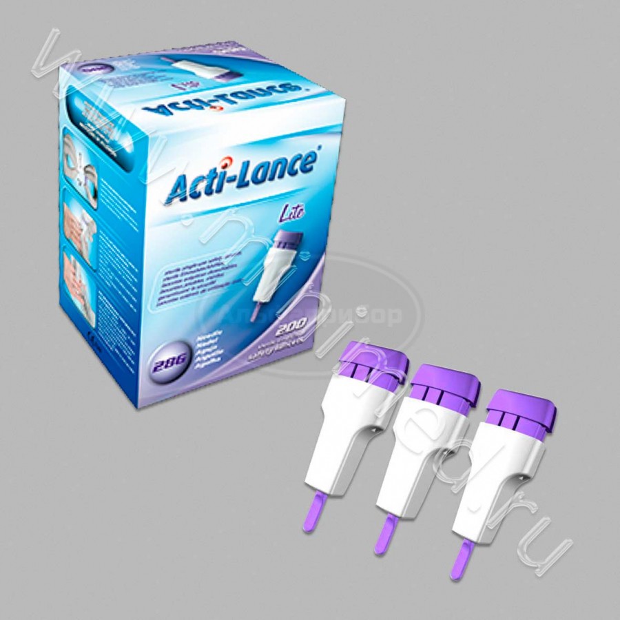 Ланцет Acti-lance Lite, глубина прокола 1,5 мм, игла 28G, фиолетовый, упаковка 200шт