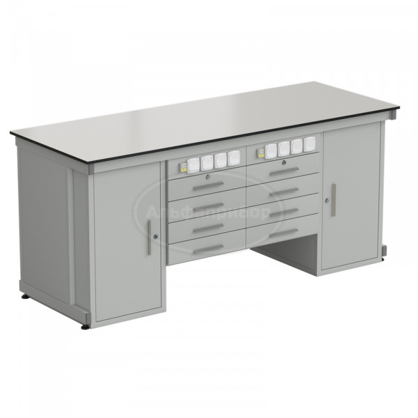 Стол демонстрационный с двумя напольными тумбами, двумя подвесными тумбами, с электрикой 2000х750х900 мм, раб. поверхность - Labgrade (арт. 56.0551.20.08)