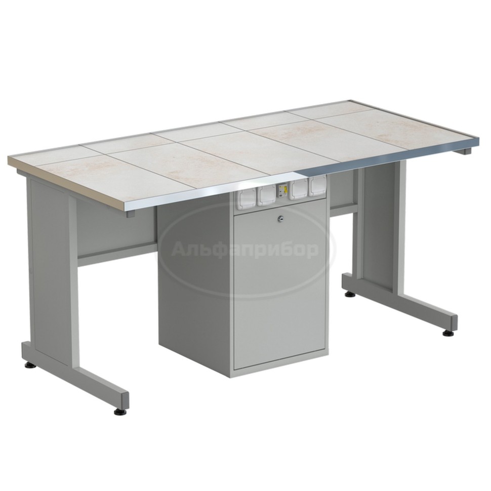 Стол ученический с сервисной стойкой, с электрикой 1515х750х760 мм, раб. поверхность - керамика