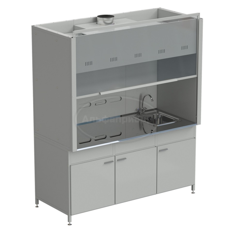 Шкаф вытяжной с мойкой из НС и смесителем с ВЗБ светильником 1800х900х2145 мм, раб. поверхность - нержавеющая сталь