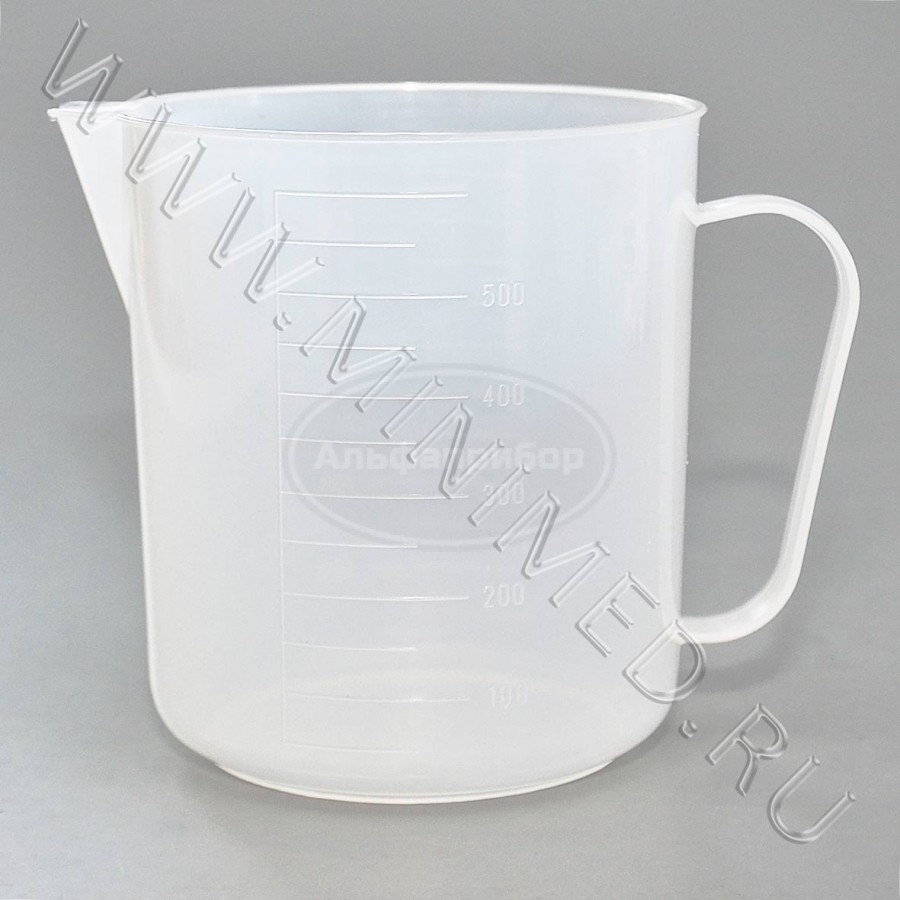 Стакан 500мл с носиком и ручкой градуированный, п/п, упаковка 100шт