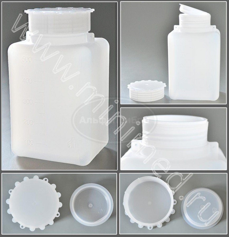 Емкость для общелабораторного применения (бутылка квадратная) 500мл, с делениями, ПЭВП, Aptaca, упаковка 25шт