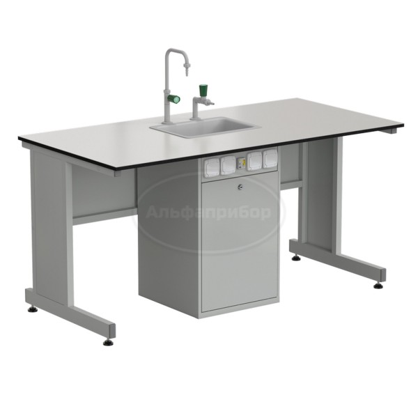 Стол ученический с сервисной стойкой, с электрикой, с подводом воды 1500х750х760 мм, раб. поверхность - Labgrade