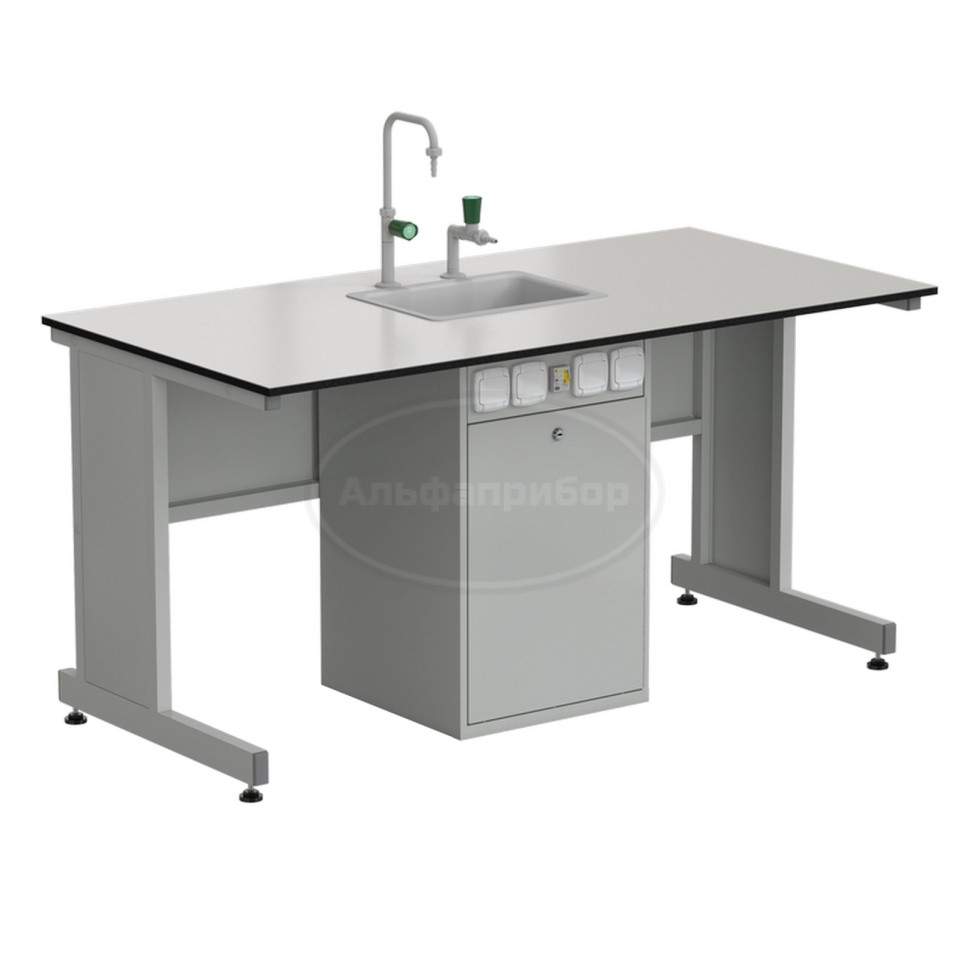 Стол ученический с сервисной стойкой, с электрикой, с подводом воды 1500х750х760 мм, раб. поверхность - Labgrade