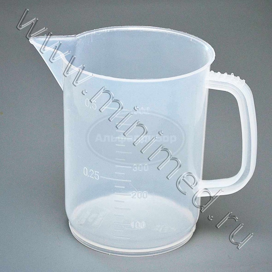 Стакан низкий 500мл с ручкой, с делениями п/п, LAMAPLAST, упаковка 1/80шт