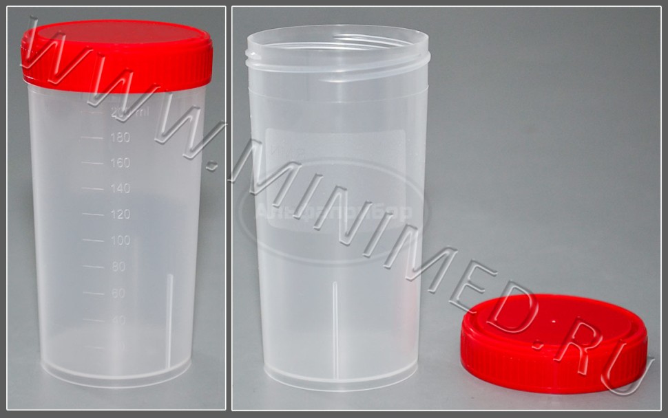 Контейнер для биологического материала с крышкой вместимостью 250мл в групповой упаковке нестерильный, упаковка 130шт, Литопласт-Мед